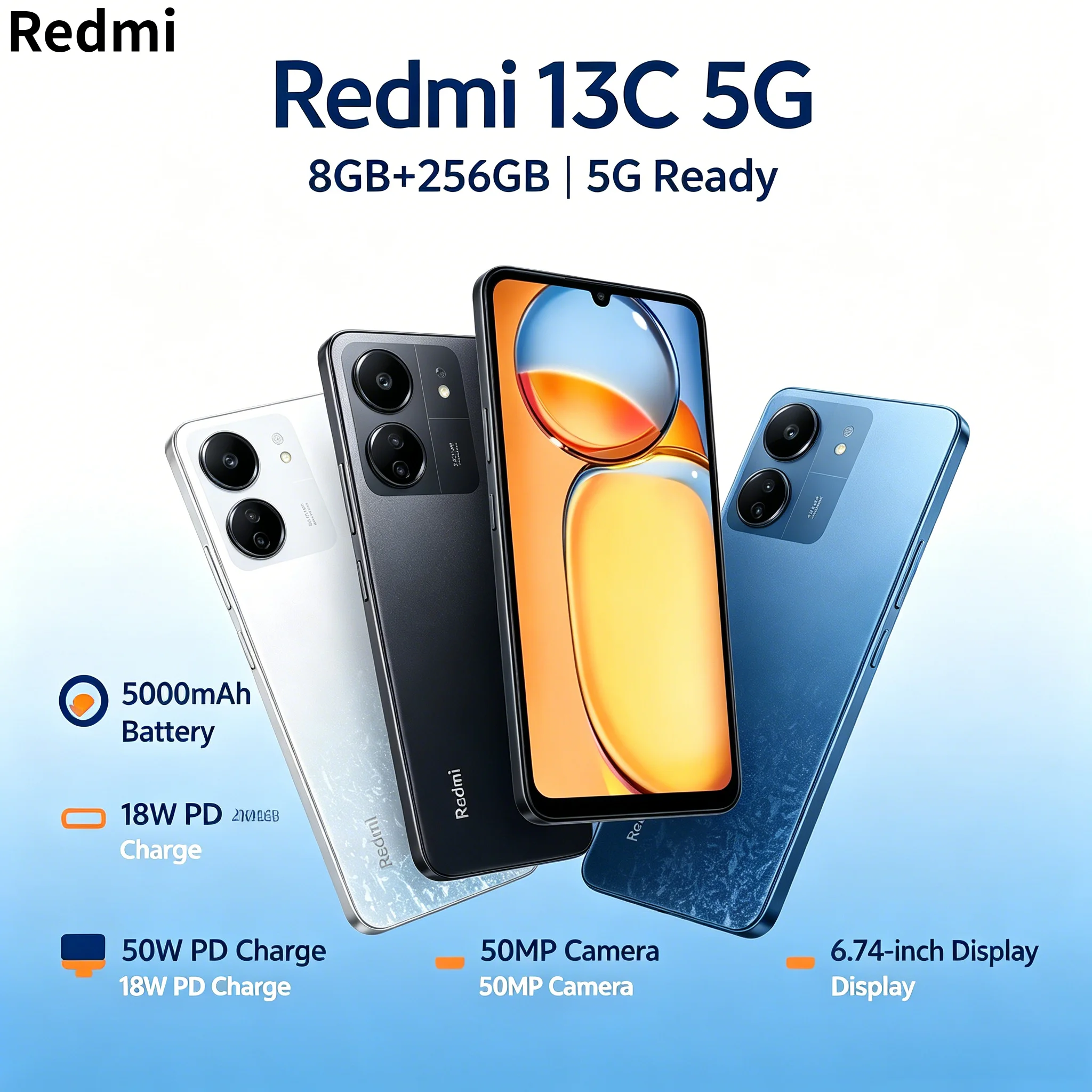 2026 New Redmi 13C 8+256GB Smartphone - Powerful Performance Large Storage for Unmatched Usability