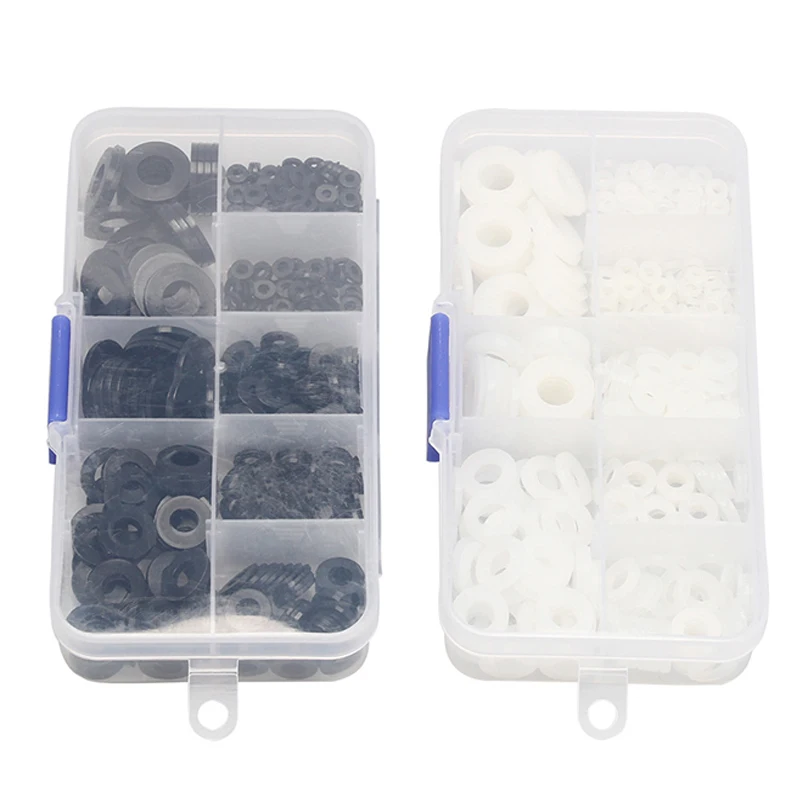 250pcs M2 M2.5 M3 M4 M5 M6 M8 Black White Hard Nylon Flat Washer Plastic Insulation Spacers Seals Gasket Washers Ring Kit