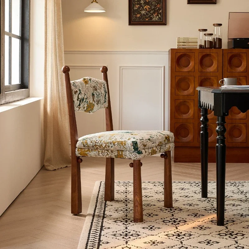 

Prince chair, French vintage dining chair, ash solid wood fabric, jacquard vintage style chair,light luxury dressing table chair