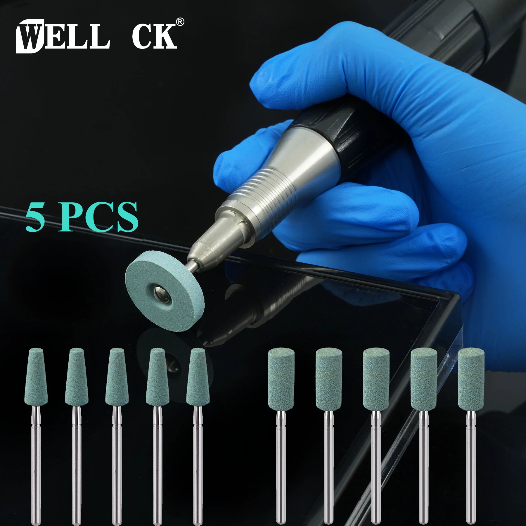 

5pcs WELLCK Dental Polisher Ceramic Diamond Grinding Head Stone Zirconia Ceramics Emax Crowns Grinder Quick Polishing Burs