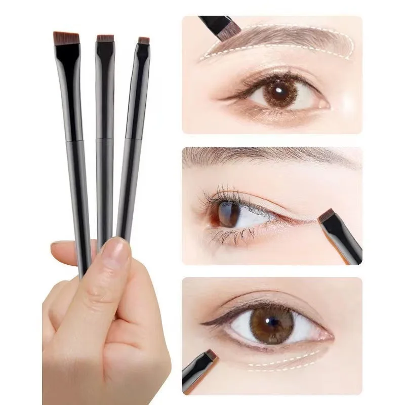 Juego de 3 brochas de maquillaje: brocha para delineador de ojos en forma de guadaña, brocha para cejas en ángulo fino, brocha para delineador de ojos, brocha ultrafina para sombra de ojos