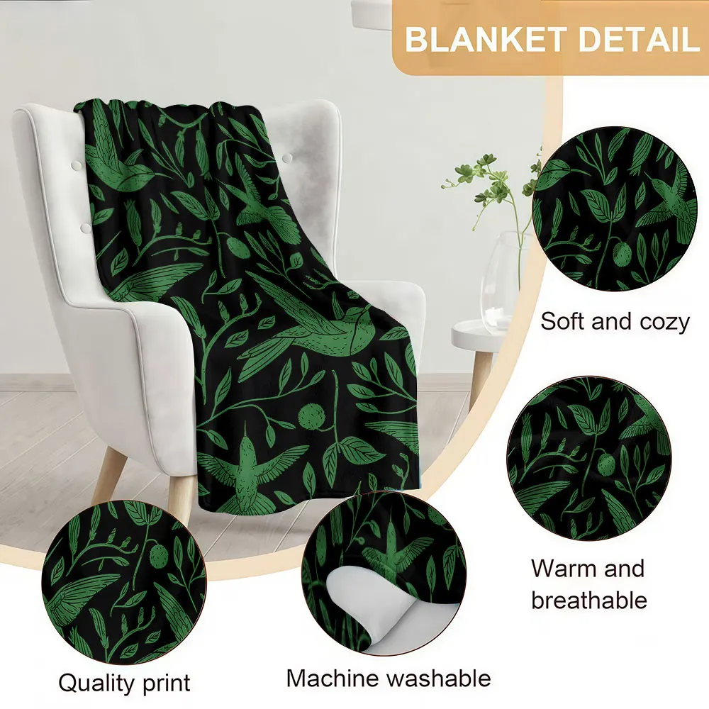 black green hummingbird Soft Warm Flannel Blanket Lightweight Cozy Christmas Halloween Home Decor Room