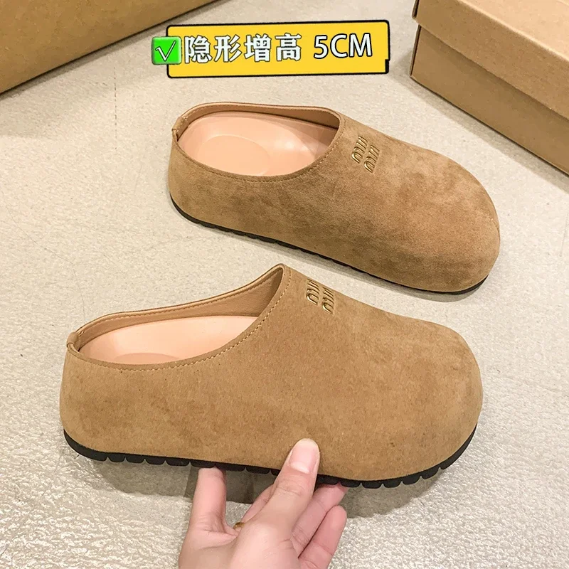 ผู้หญิงแฟชั่นรองเท้าแตะสบาย Covered Toe หนา Soled รองเท้าแบนกลางแจ้งเพิ่มในร่มบ้าน Zapatillas De Mujer