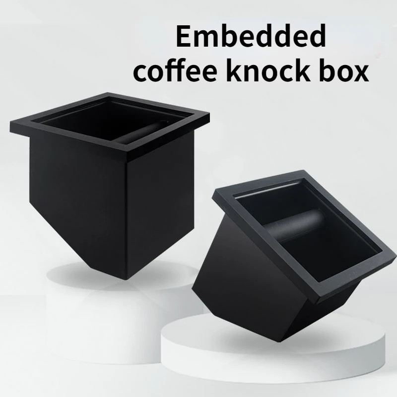 Stainless Steel Coffee Knock Box Shock-Absorbent Durable Grounds Disposal Bin Bottomless Embedded Oblique Mouth Cafe Accessories