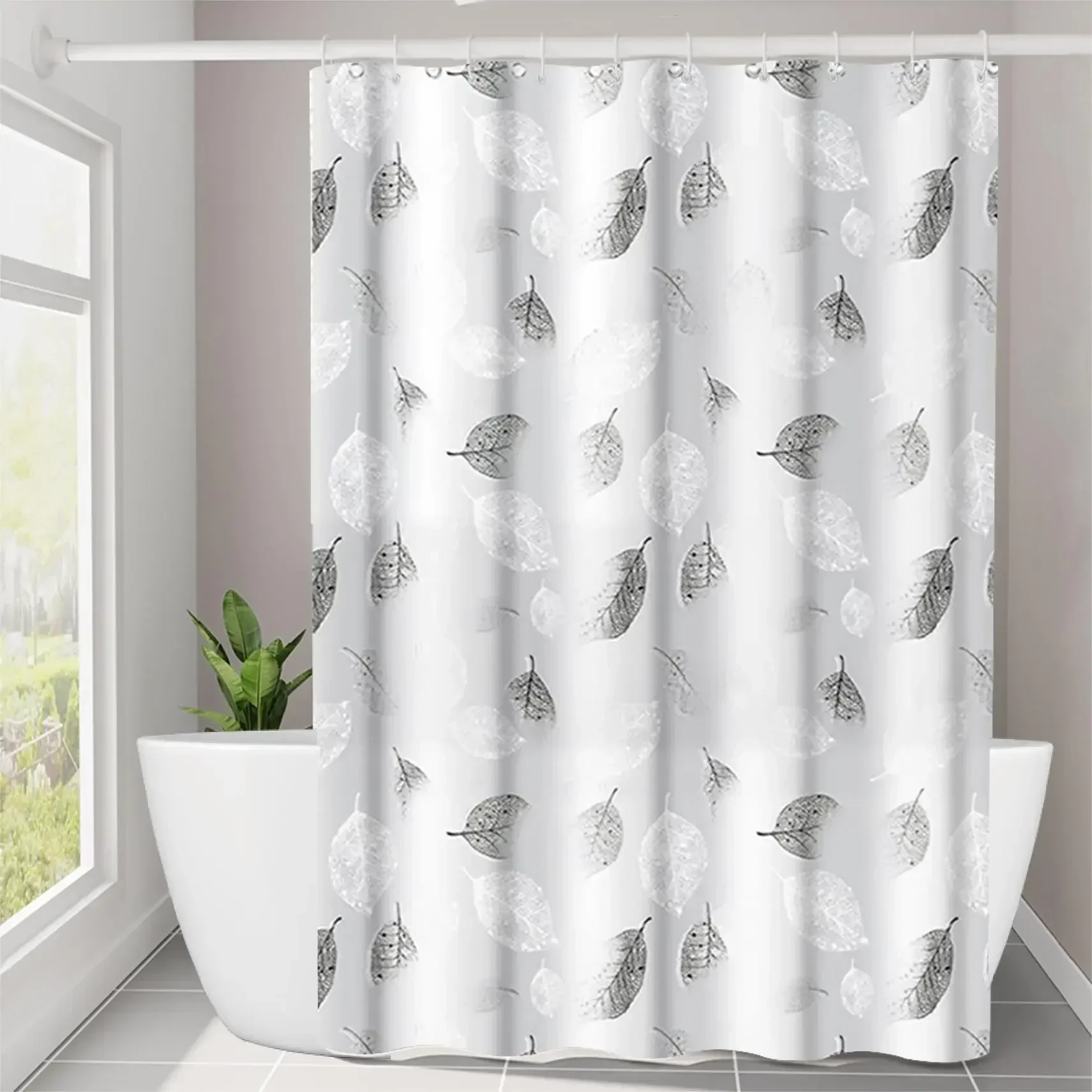 Rideau de douche en plastique à motif de feuilles, doublure de rideau de bain légère avec crochets en plastique, rideau Transparent, décor de salle de bain 1 pièce