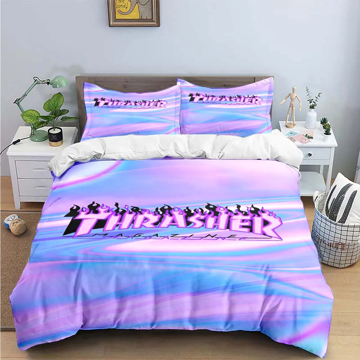 Fashion Brand T-Thrasher Logo Print Bedding Sets Exquisite Bed Supplies Set Duvetcover Bed Comforter Set Bedding Set Luxury Gift