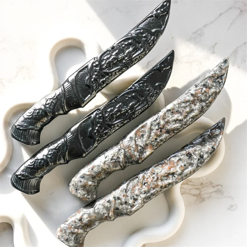 

Natural Black Obsidian Ceremonial Knife Home Decor Hand Carved Quartz Crystal Sword Yooperlite Gemstone Dagger Anniversary Gift