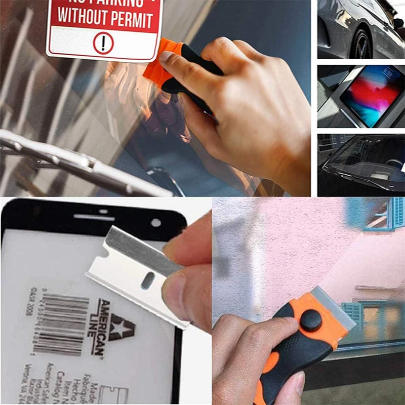 Razor Blade Scraper 2-in-1 Scraper Cleaning Tool with Plastic Metal Blades for Car Labels Stickers Paint Glass Razor Scraper