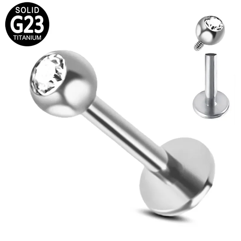 G23 Titanium Piercing Labret Stud Clear Crystal Tragus Cartilage Earring Labret Lip Stud Tongue Nail Body Piercing Jwelry