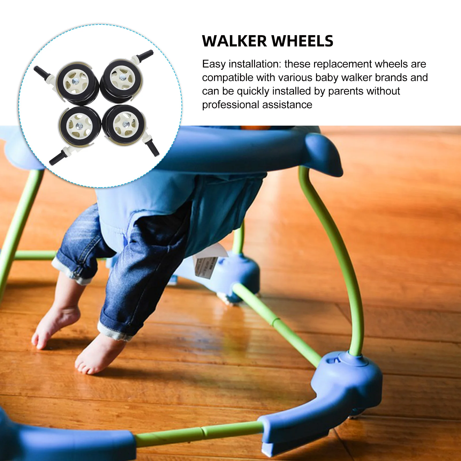

4pcs Baby Walker Wheels Silent Replacement Swivel Caster Wheels No Noise Universal Quiet Rolling For Indoor Use Sturdy Wear