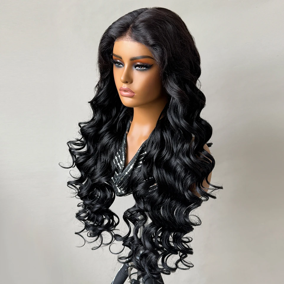 28 بوصة الاصطناعية T جزء الدانتيل الجبهة الباروكات للإناث الأفريقيات فضفاضة عميق أسود مزيج الشعر اليد تعادل الدانتيل الجبهة الباروكات للنساء الأفرو