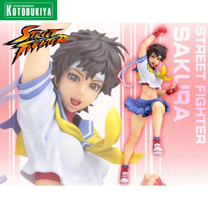 Original Kotobukiya BISHOUJO STATUE ARTFX+ Street Fighter Sakura Kasugano PVC Anime Action Figure Model Gift Collection Ornament