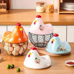 Ceramic Creative Fruit Storage Iron Woven Basket Garlic Potato Sundry Basket Ceramic Hen Kitchen Decoration