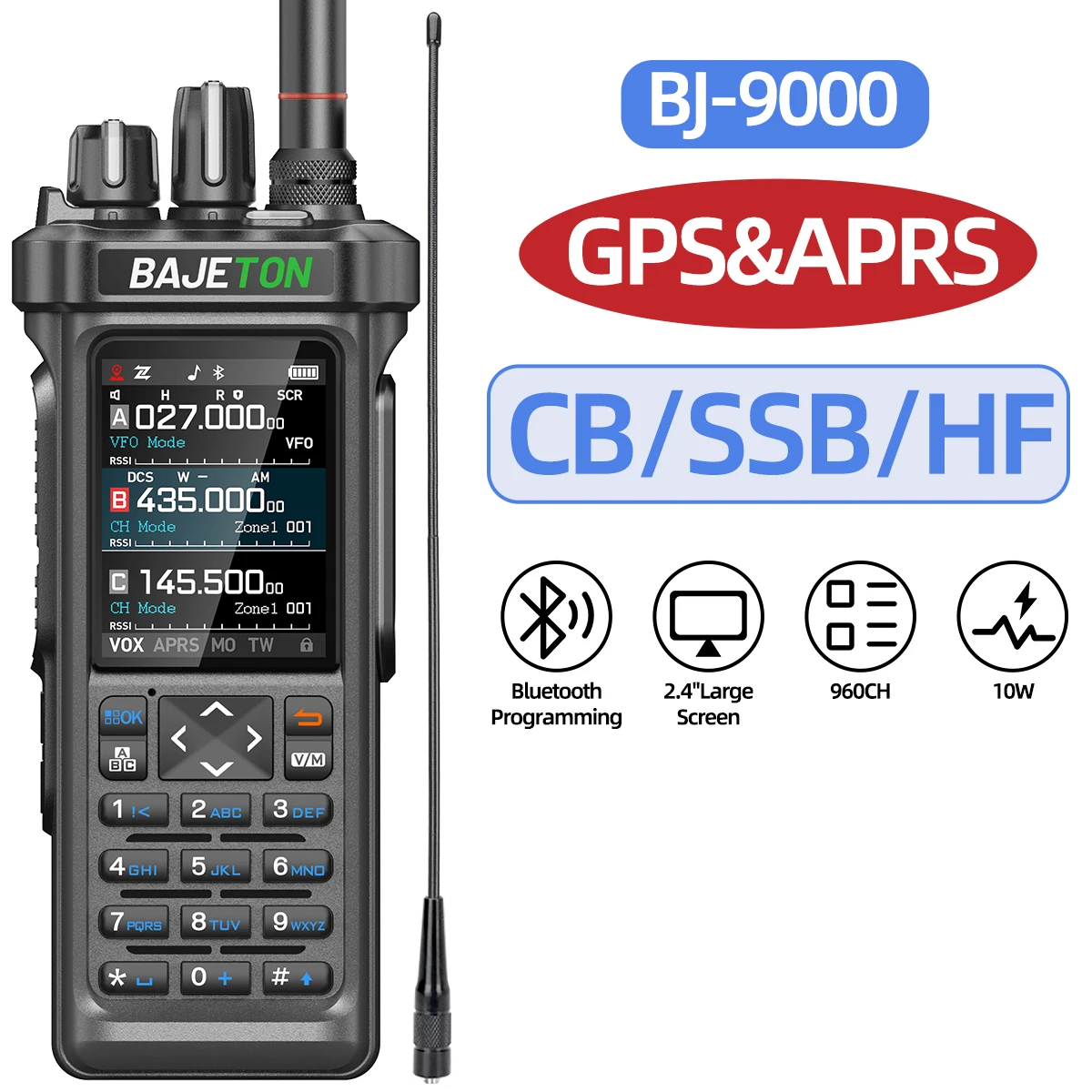 BAJETON BJ-9000 APRS GPS Walkie Talkies Bluetooth Programmering 10W CB 27Mhz Transceiver Ontvangen Korte Golf Voor RT-950 Ham radio