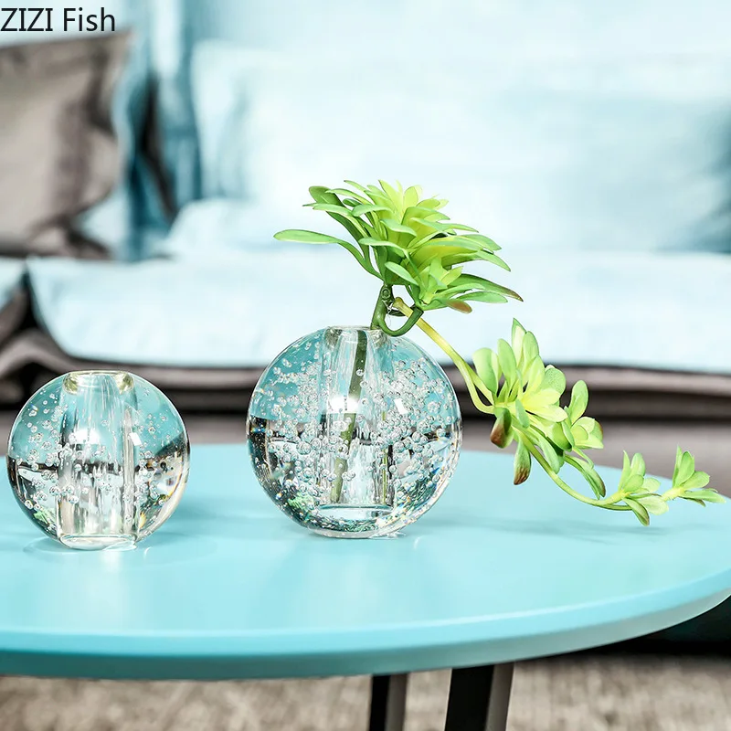 Transparent Bubble Ball Small Mouth Vase Crystal Glass Small Vase Flower Arrangement Flower Vessels Decorative Vases Ornament