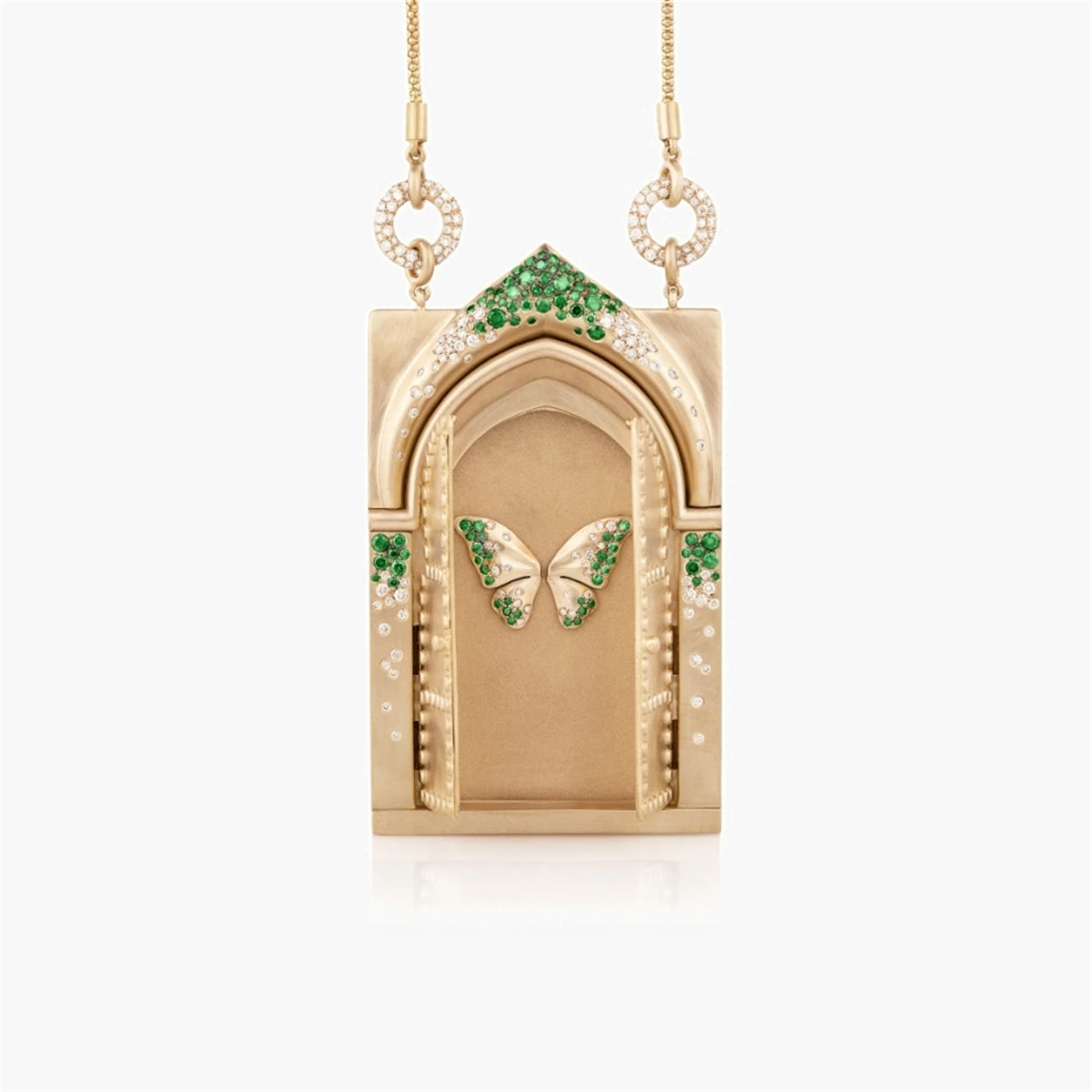 Gold Plated Tarot Card Necklace | Butterfly Rebirth Door Pendant | Vintage Diamond Charm Jewelry for Women