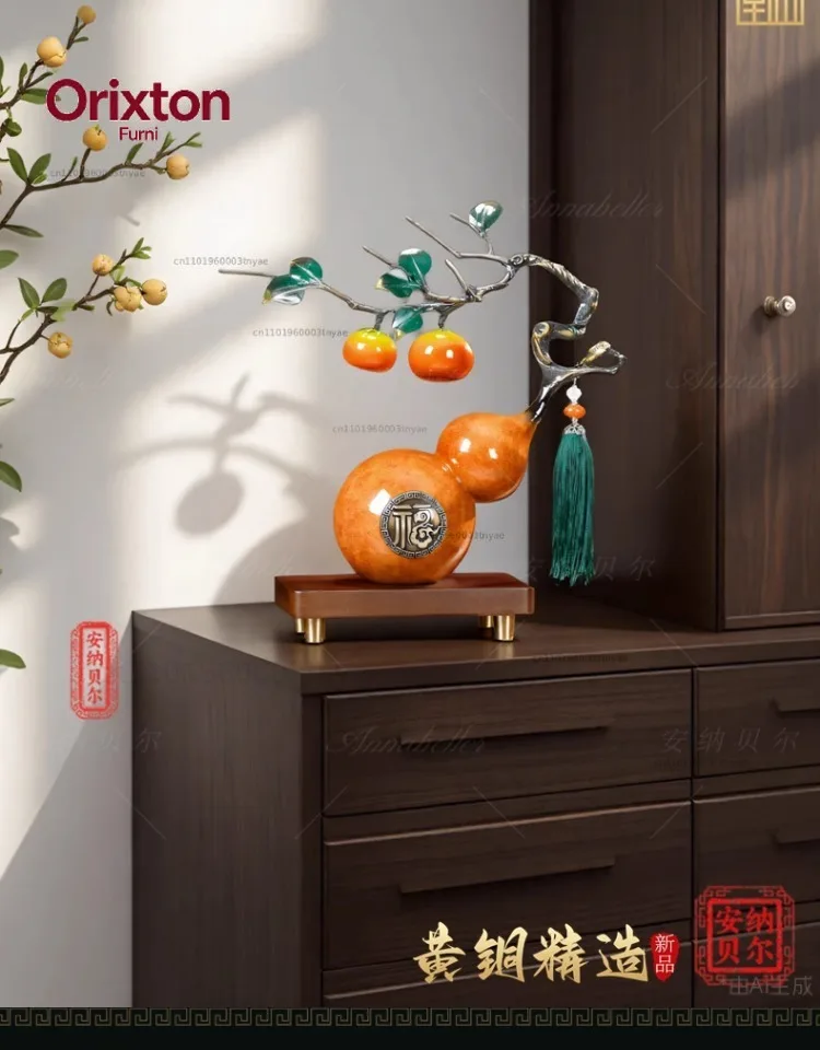 Persimmon Ruyi gourd ornament Chinese style living room office entrance decoration handicrafts moving gift housewarming new