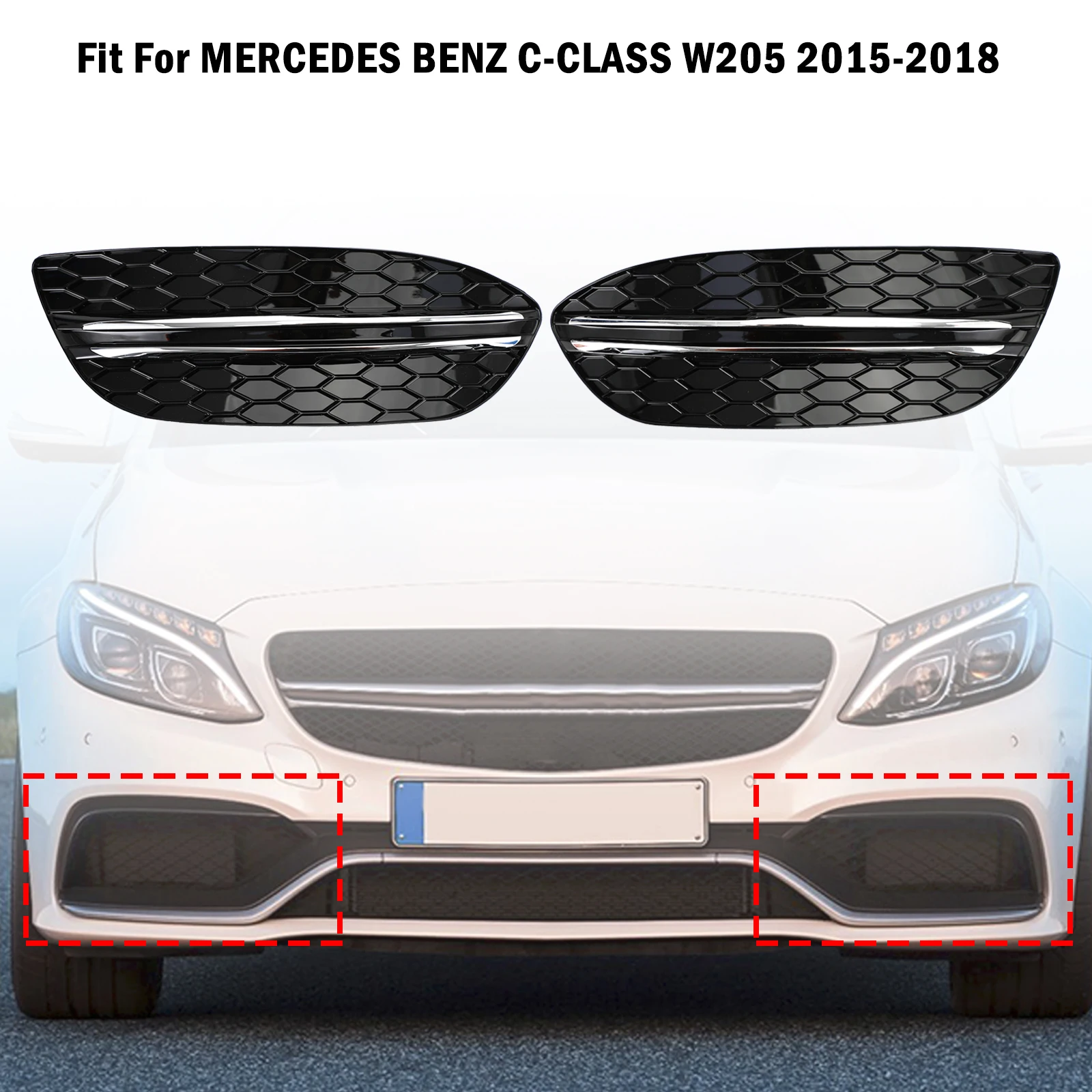 Artudatech Honeycomb передняя крышка противотуманной фары подходит для MERCEDES BENZ C-CLASS W205 2015-2018 Base