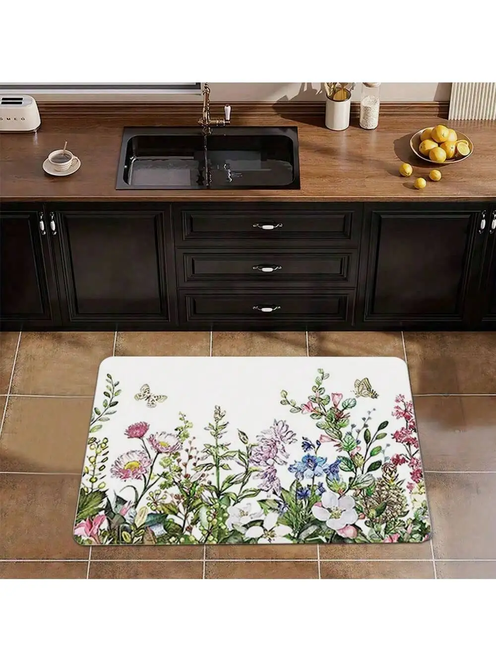 1PC, floral garden print pattern bedroom living room door carpet mat, waterproof anti-slip kitchen bathroom bathroom mat