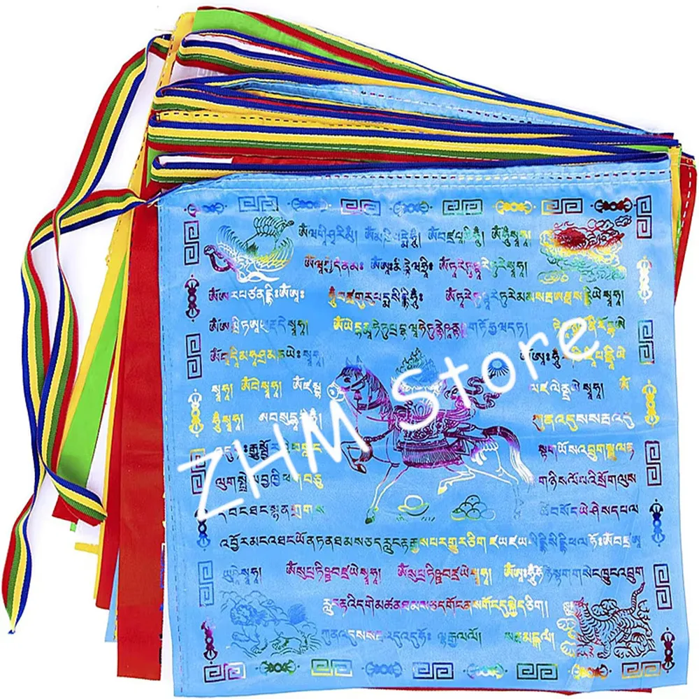 

Prayer Flag 10pcs/string Tibetan Prayer Flags Outdoor Buddhist Prayer Flag 13.4 X 13.4 inch Large Wind Horse Lungta Prayer Flags