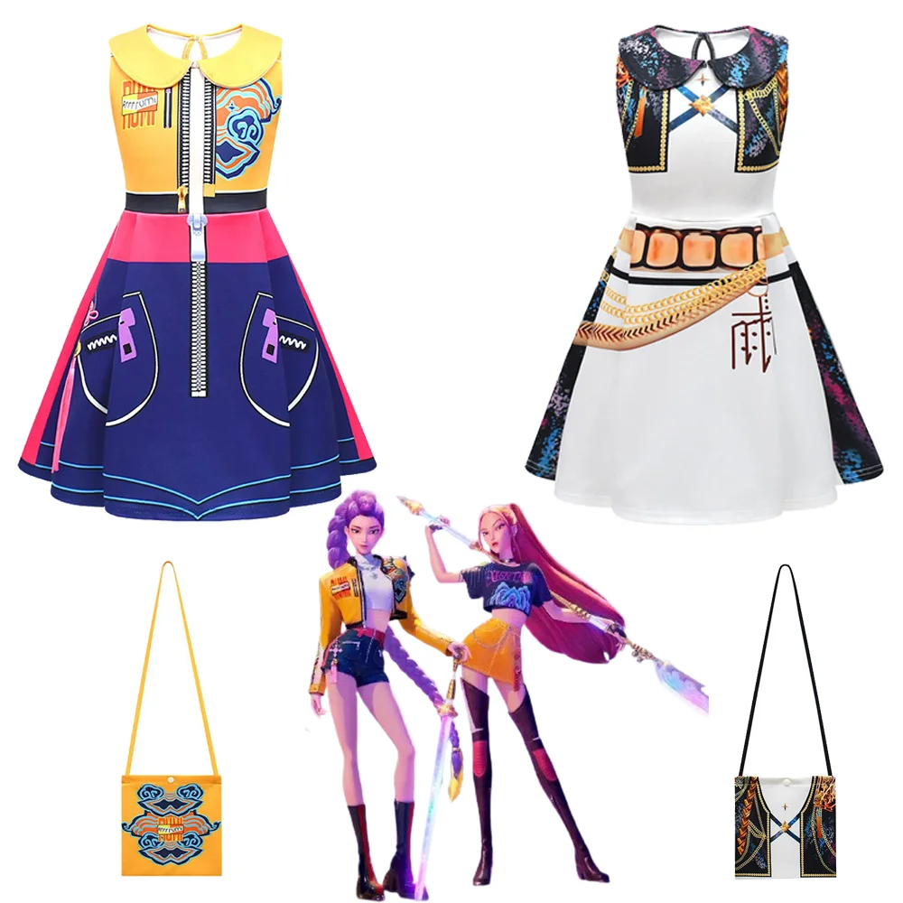 Kpop Охотники на демонов Охотница Девушка Группа Ролевая игра Руми Платье без рукавов Костюмы для детей-подростков Повседневная одежда на Хэллоуин