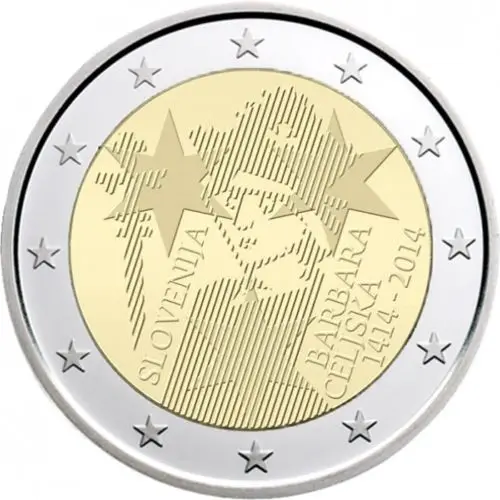 

Словения 2014 памятная монета королевы Барбары 600 годовщины 2 евро UNC Совершенно новая