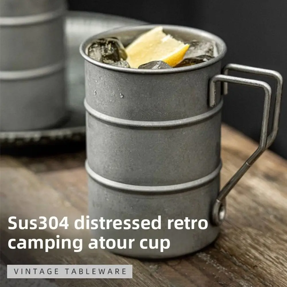 Tragbarer Retro-Wassertasse aus Edelstahl, 380/500 ml, Kaffeetasse, Bierkrug für Outdoor-Camping, Picknick