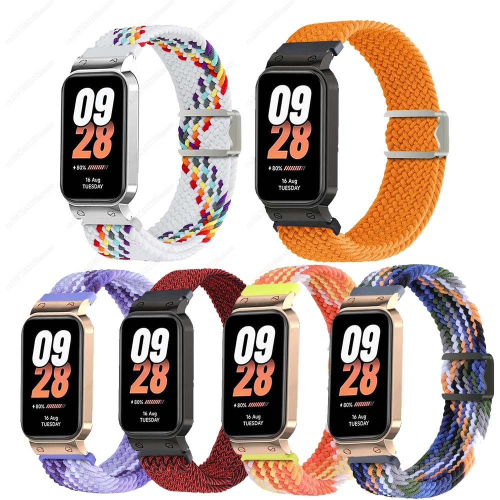 Metal shell + Magnetic Nylon Loop Bracelet For Xiaomi Mi Band9 Active Strap Replacement Correa For Redmi Band 3 Smart Wristband