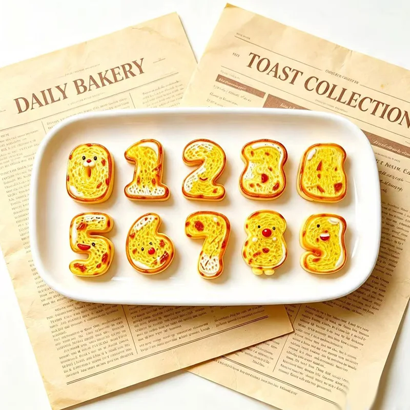 100pcs Kawaii Simulation Digital Toast Bread Food Play Flat Back Resin Accessories DIY Refrigerator Keychain Decoration