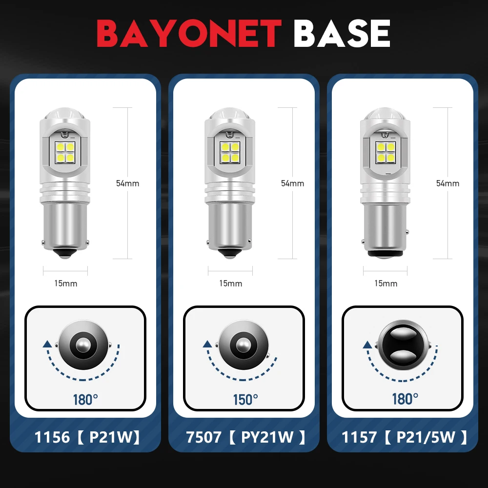 2x P21W 1156 PY21W BAU15S 1157 T15 W16W T20 7440 W21W 7443 3157 LED Bulb 12V Turn Signal Brake Reverse Light DRL Lamp Red Yellow