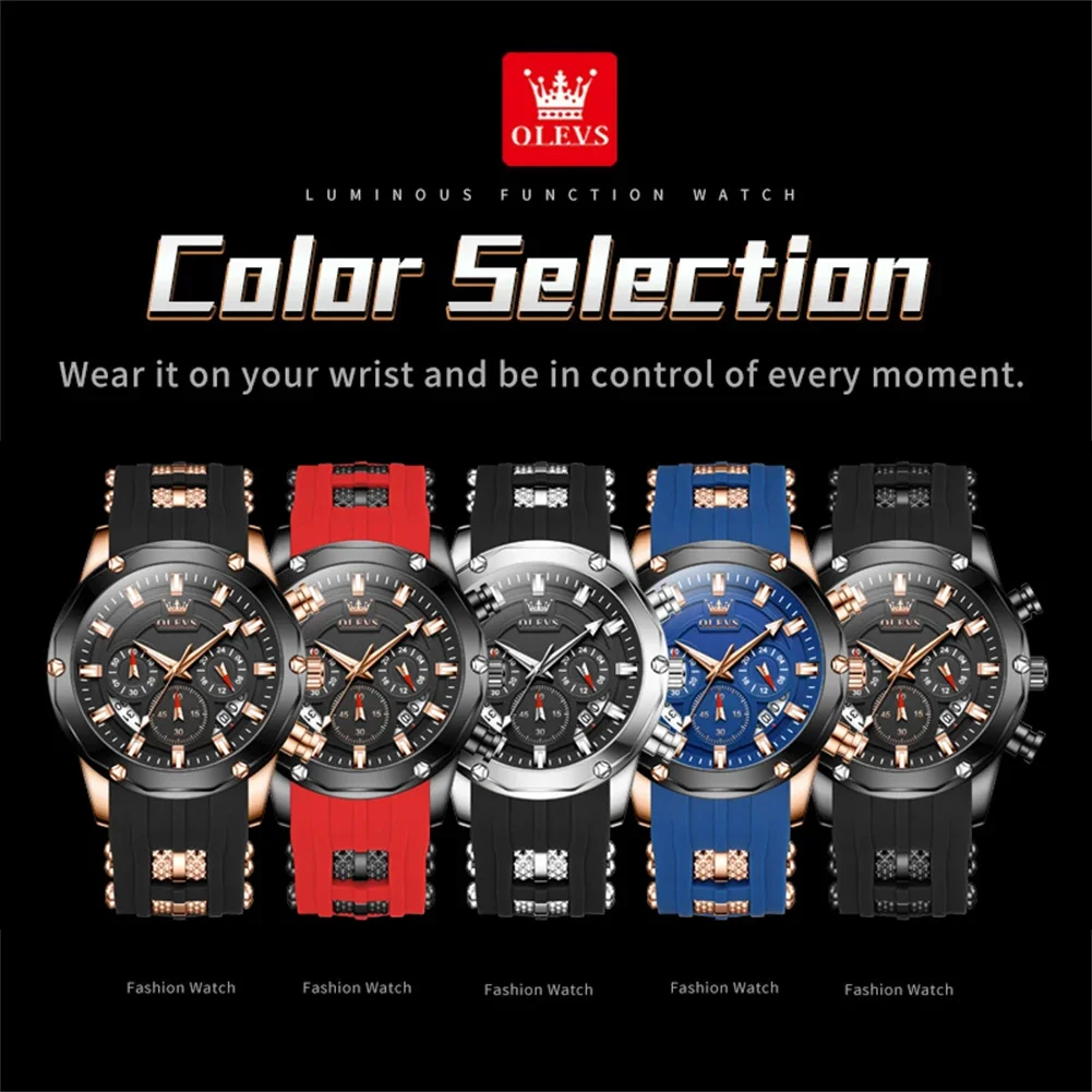 OLEVS Original Watch For Men Quartz Business Sports Multi functional Calendar Time Code Watch Luxury Fashion Casual Wristwatch