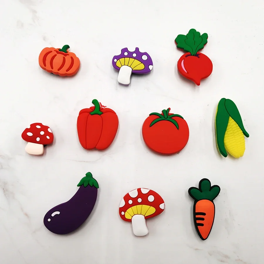 Cartoon Vegetable PVC Shoe Buckle Accessories Eggplant Carrot Mushroom Pumpkin Shoe Upper Pins Decoration Sandal Charms Kid Gift