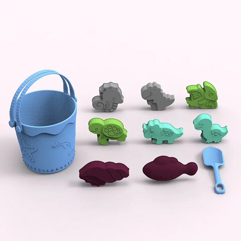 Children's water and land dual-purpose silicone beach bucket, parent-child interaction, play in water,dig sand, sand toys