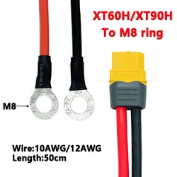 XT60H/XT90H to M8 Ring Eyelet Terminal Plug Connector 10/12AWG Silicone Wire RC ESC Charger Side Power for for RC Lipo Battery