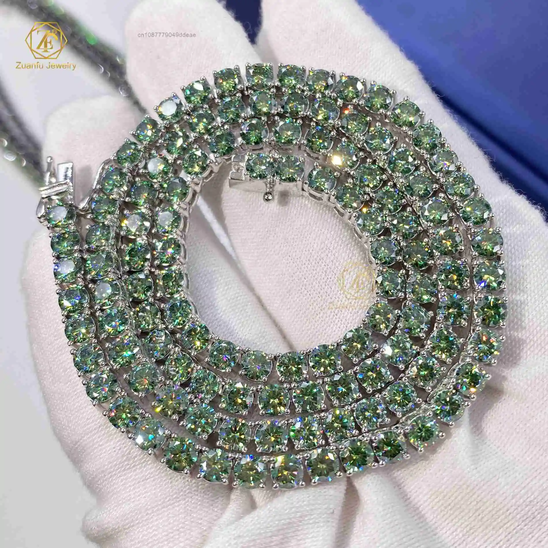S925 necklace Moissanite New Trendy Blue Green Tennis Link Chain 3mm 4mm 5mm Vvs Moissanite Diamond 925 Silver Ice Out Tennis