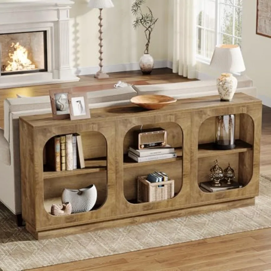 

70,9-дюймовый удлиненный консольный столик, 3-уровневый деревенский диван-стол за диваном с полками для хранения для гостиной, прихожей, прихожей, фо