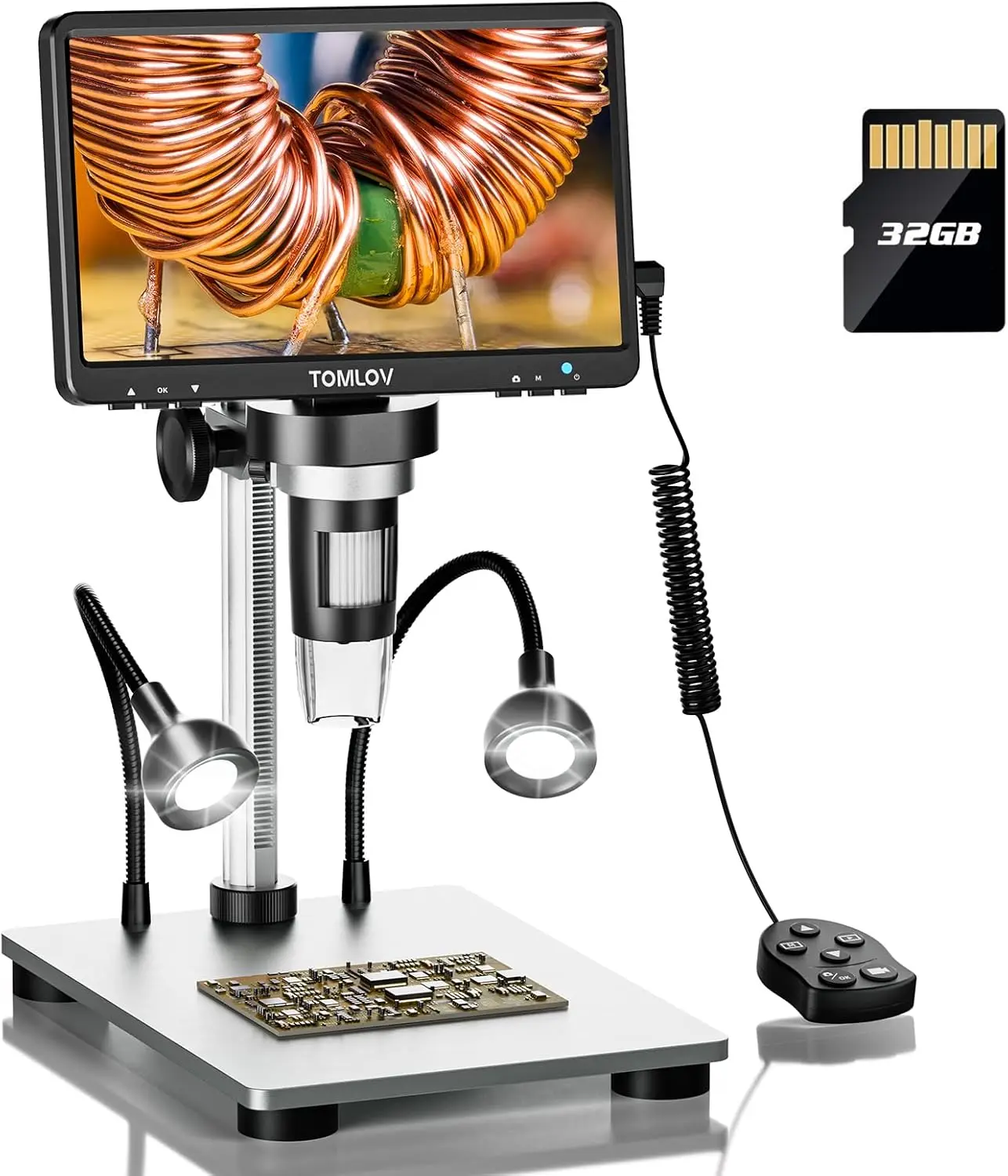 TOMLOV Microscope numérique LCD 7 pouces pour la visualisation de pièces de monnaie, grossissement 1200X, mise au point ultra-précise 12MP, HDMI, pour la soudure électronique et la réparation de