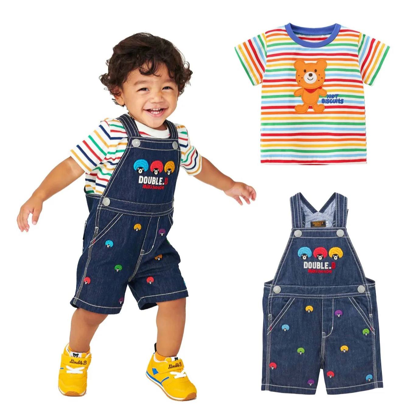 

Miki Boys and Girls Capri Pants Lightweight Overalls Summer Thin Denim Shorts New Style Bear Intricate Embroidery Casual Pants