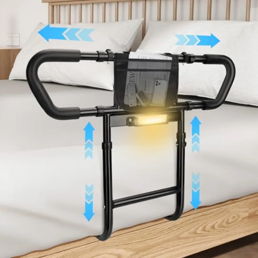 Bed Rails for Elderly Adults Safety: Adjustable Bedside Assist Rails with Storage Pockets Non-Slip Handles Items for Elderly Be
