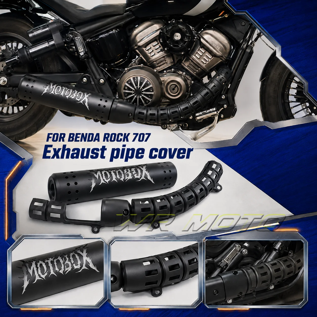Stainless‑Steel Retro Exhaust Anti‑Scald Heat Shield Decor Protective Cover Fit For BENDA ROCK 707 Motorcycle Mod Accessories