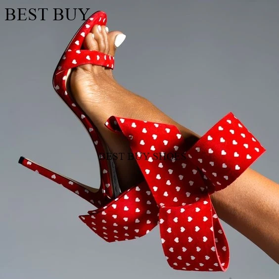 Silk Red Pink Woman Sweet Bow Knot Elegant Ankle Strap Party Sandals Stilettos High Heels White Wedding Runway Shoes Open Toe