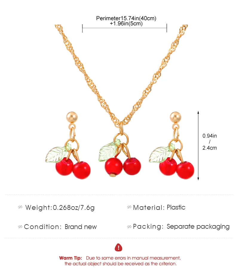 Exquisite Cherry Red Necklace And Earring Set For Women Fashionable Personalized Daily Accessory Party Jewelry Birthday Gifts