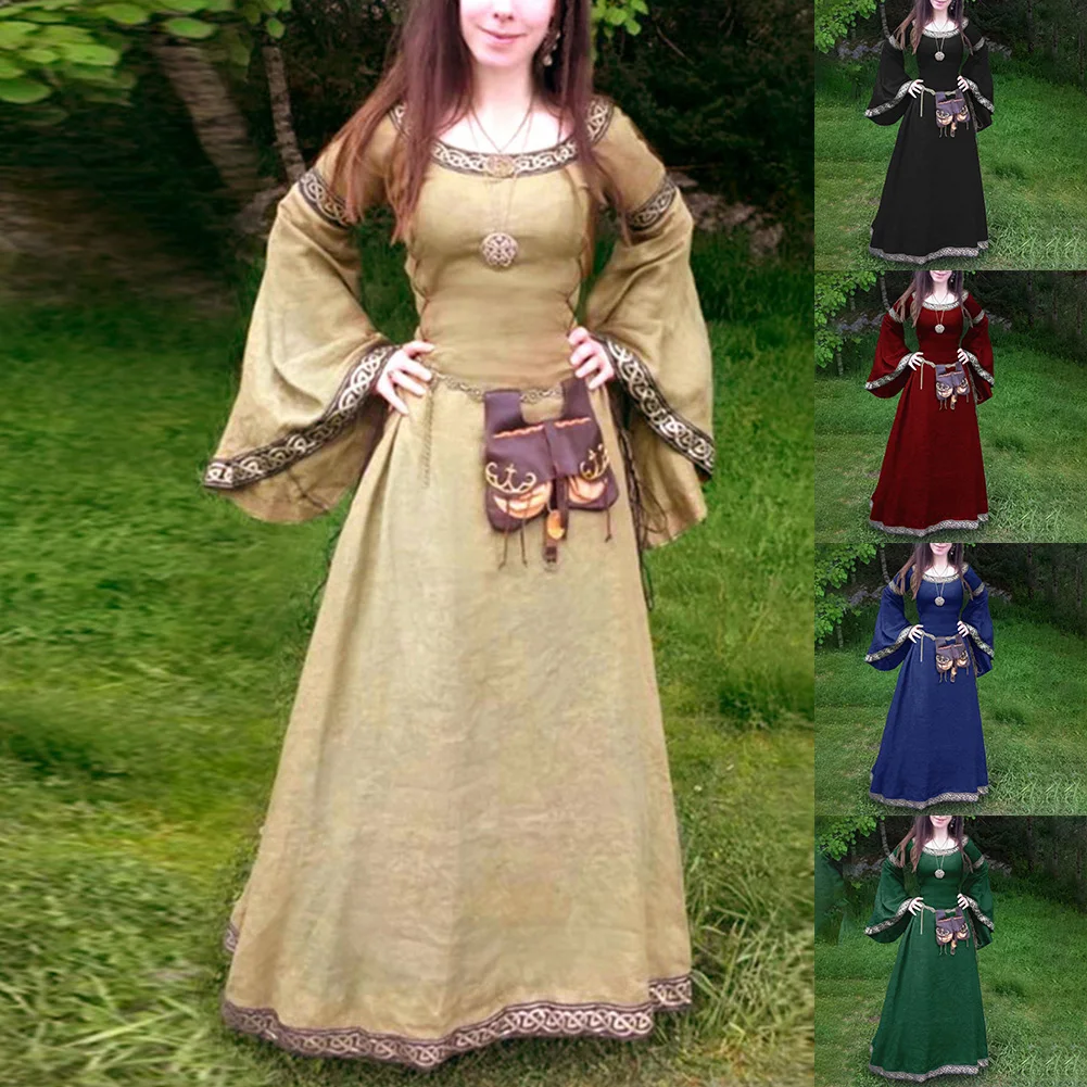Gothic เครื่องแต่งกายผู้หญิงแขนยาวชุดคอสเพลย์ชุดสบายผ้ารูปแบบดอกไม้สําหรับงานปาร์ตี้คอสเพลย์