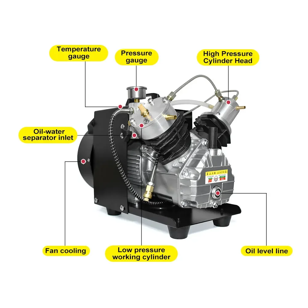 High Pressure 300Bar 4500Psi 30Mpa 220V Two Cylinder Manual Stop Air-cooled PCP Air Compressor