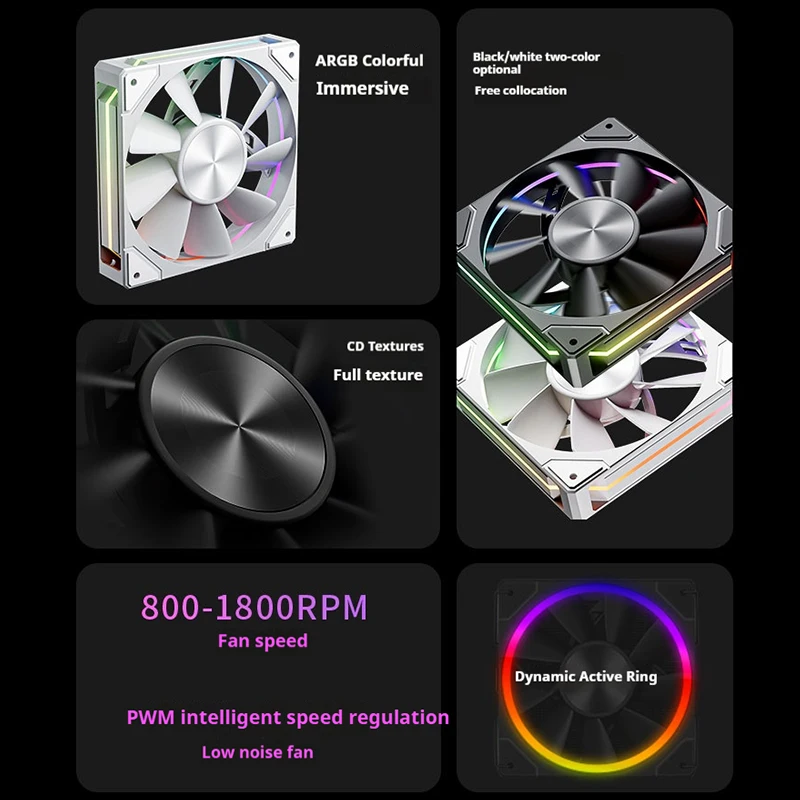 X-Gamerx Show off A12 PWM intelligent Speed Regulation ARGB dynamic and flexible ring 12cm chassis fan 71.66CFM/800-1800RPM image 3