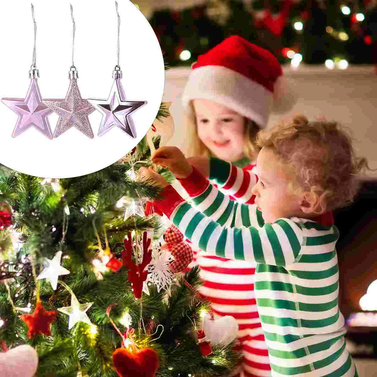 18 Pcs Toppers Christmas Tree Decorations 7cm Three-dimensional Five-pointed Star Hanging