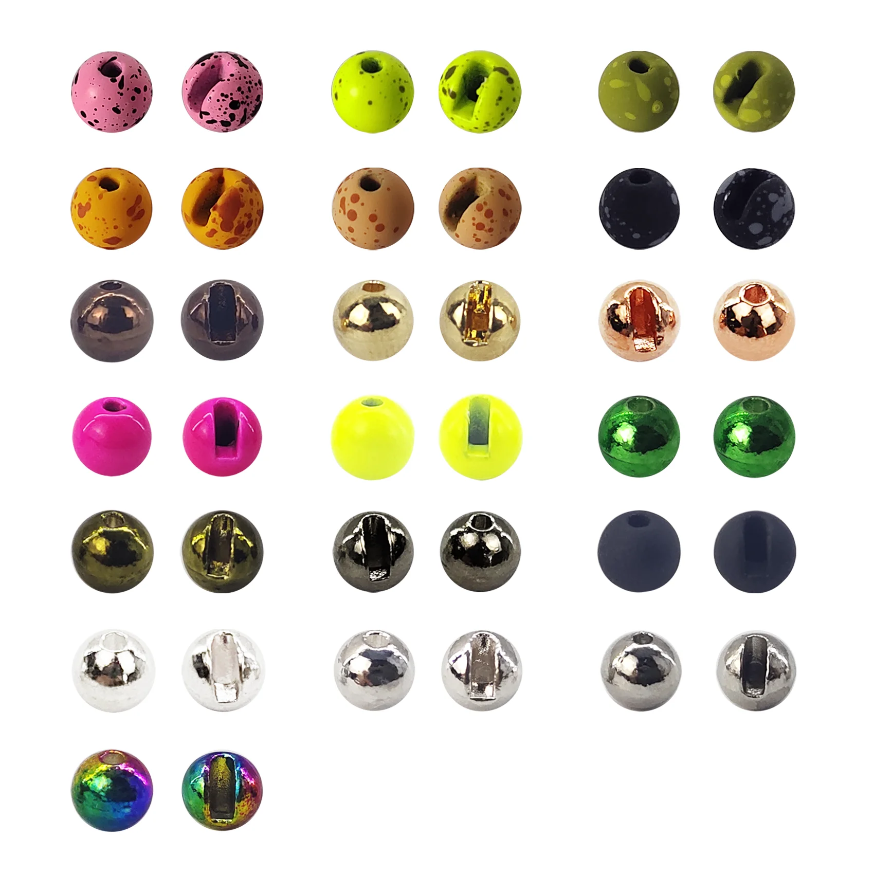 Aventik 25 uds cuentas de cabeza de atado de moscas ranuradas 2,5-4,5mm Bola de cabeza de ninfa de hundimiento rápido para atado de moscas Material de atado de moscas DIY