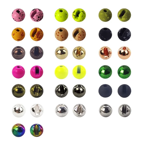 Aventik 25 uds cuentas de cabeza de atado de moscas ranuradas 2,5-4,5mm Bola de cabeza de ninfa de hundimiento rápido para atado de moscas Material de atado de moscas DIY