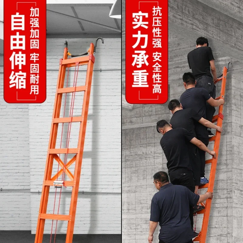 Thickened lifting aluminum alloy ladder telescopic folding straight single-sided engineering decoration multi-functional loft