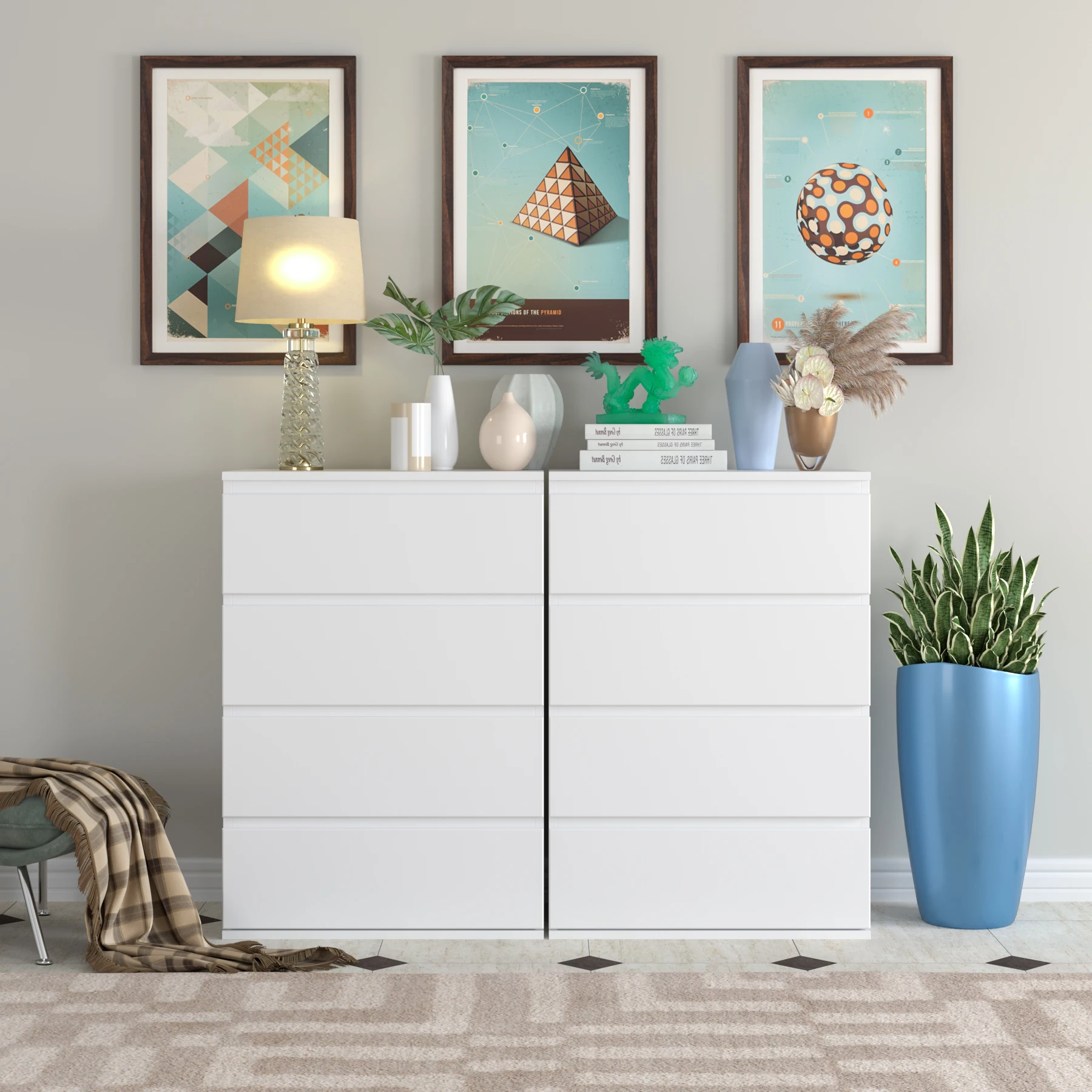 خزانة ذات أدراج من Getone لغرفة النوم، خزانة تخزين بيضاء مع 4 أدراج، أثاث خزانة غرفة النوم لمدخل غرفة المعيشة 60 × 40 × 80 سم